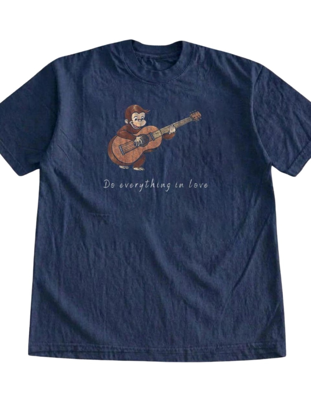 Classic Navy Graphic Tee with Guitar Monkey, Gift For Her, For Him